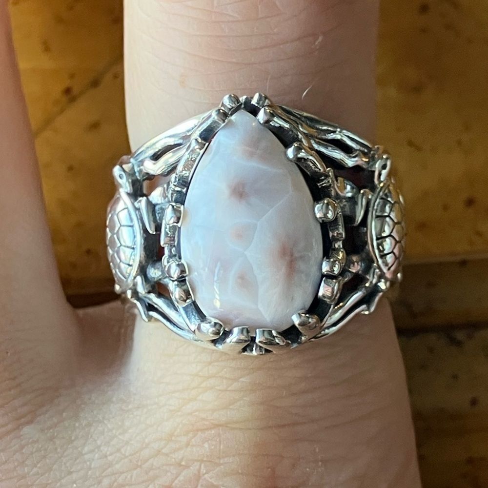 Natrolite Sterling Silver Sea Turtle Ring Size 8